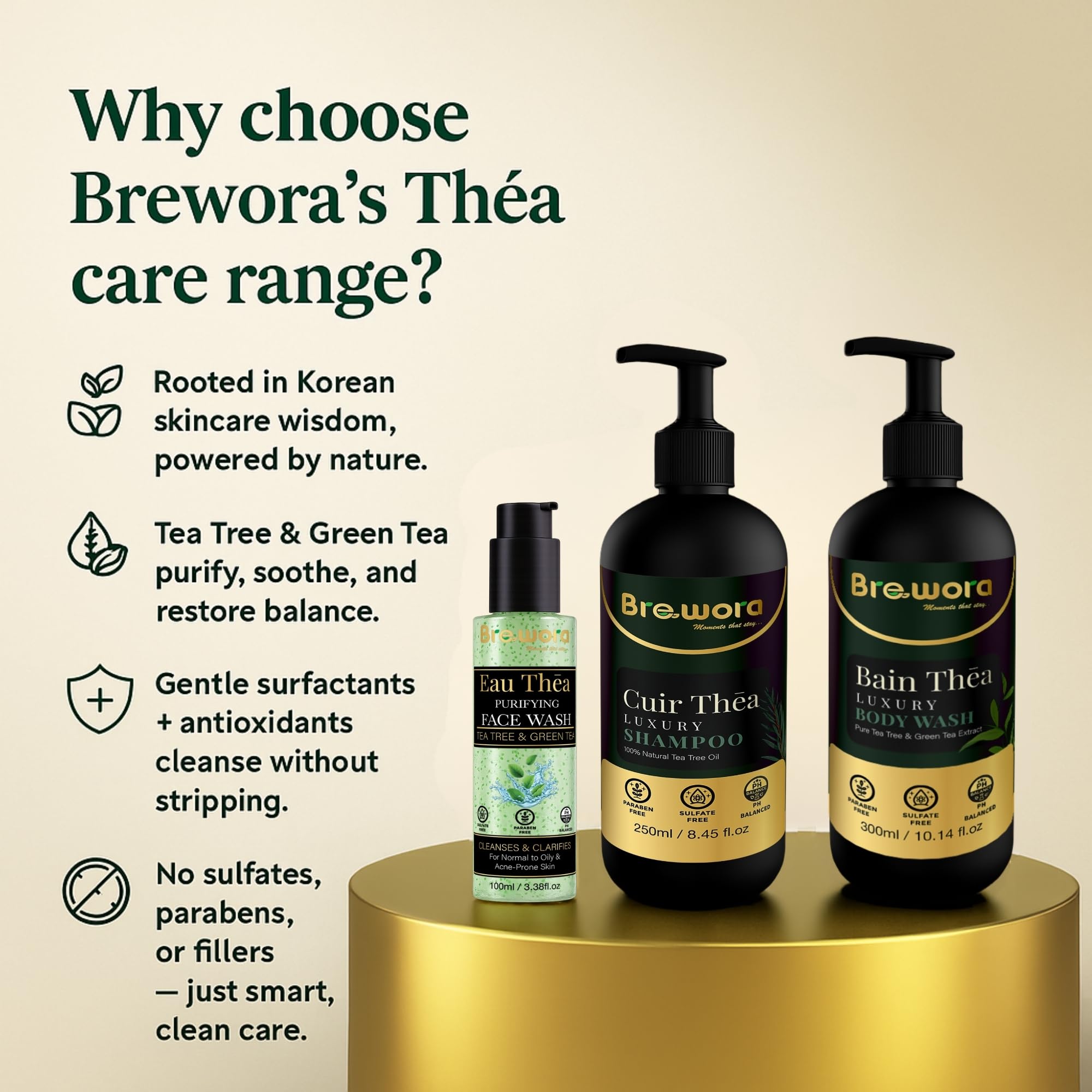 Brewora Bain Thēa | Luxury Body Wash | Tea Tree & Green Tea | 300ml 4