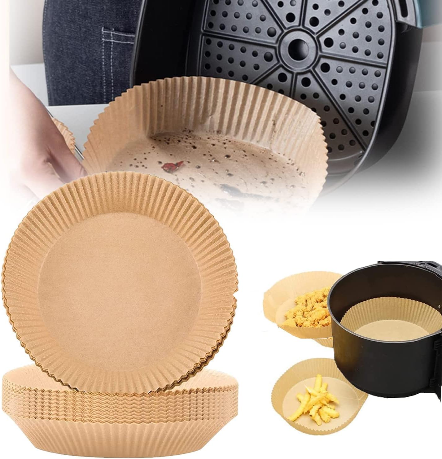 200Pcs Air Fryer Disposable Paper Liner,Non Stick Air Fryer Parchment Paper Liners,Natural Parchment Baking Paper, Air Fryer Liners for Fryer Steamer Microwave Oven