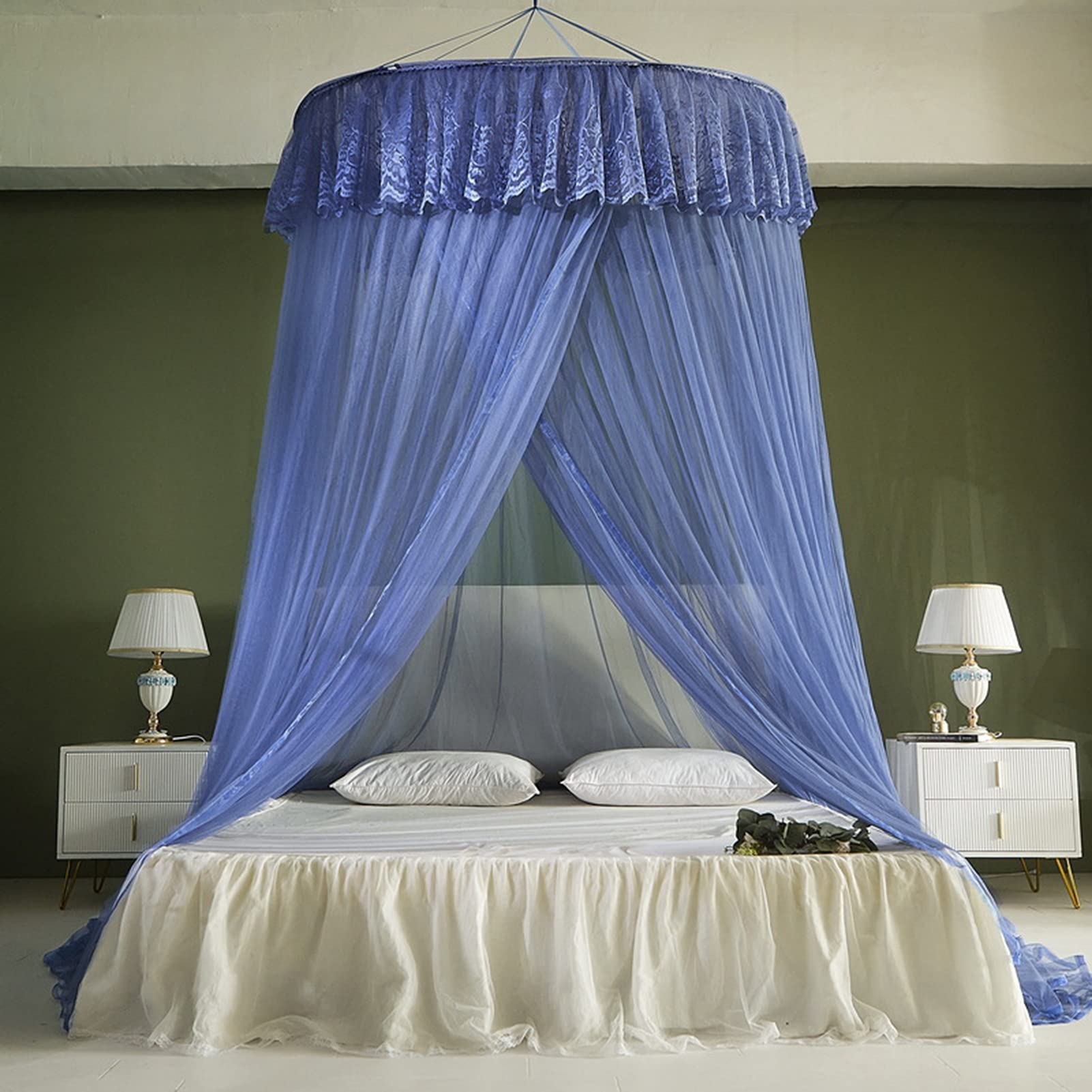 Moustiquaire de lit bleu ciel OKUOKA avec dôme et crochet
