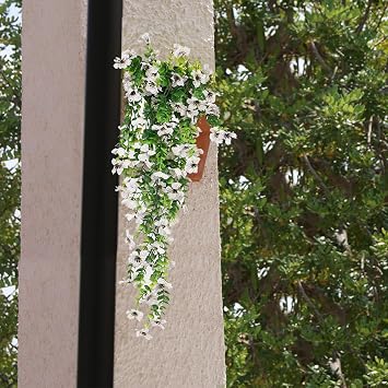 Leixi 2Pcs Artificial Hanging Flowers, UV-Resistant Fake Hanging Plants Flower Bouquet for Wall Home Room Garden Yard Patio Wedding Indoor Outdoor Decoration