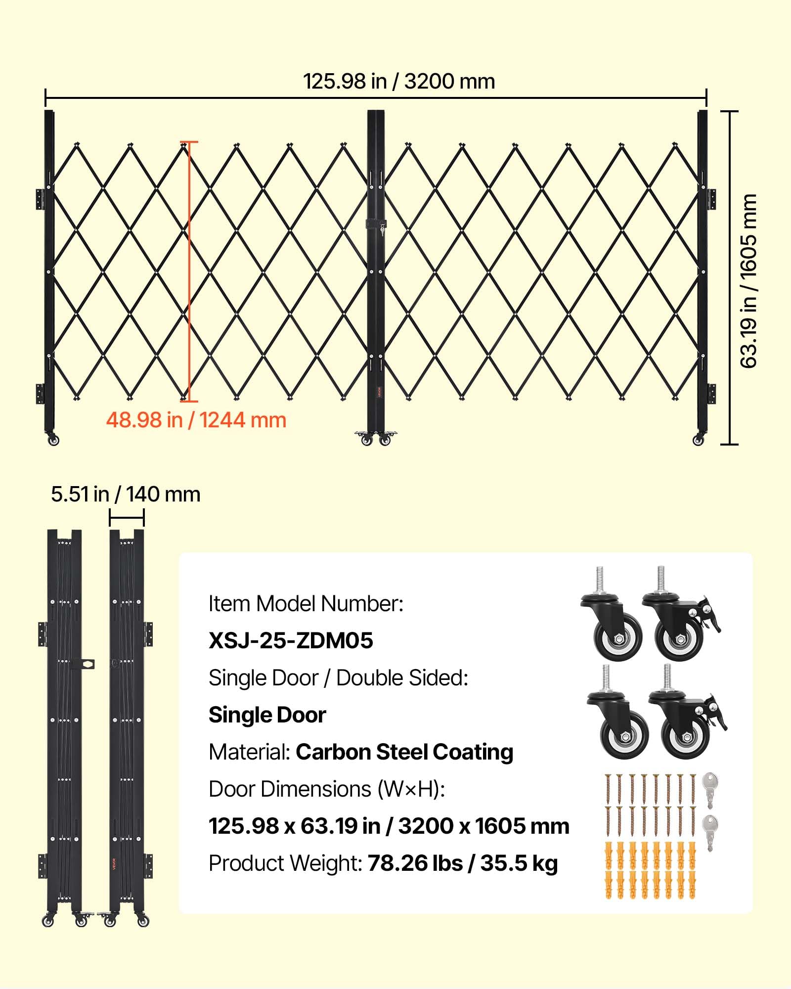 VEVOR Cancello di Sicurezza Pieghevole Doppio 3200 x 1605 mm Cancello a Forbice Bloccabile in Acciaio per Esterni, con Ruote Girevoli a 360° per Sicurezza di Ingressi, Garage, Magazzini e Piscine
