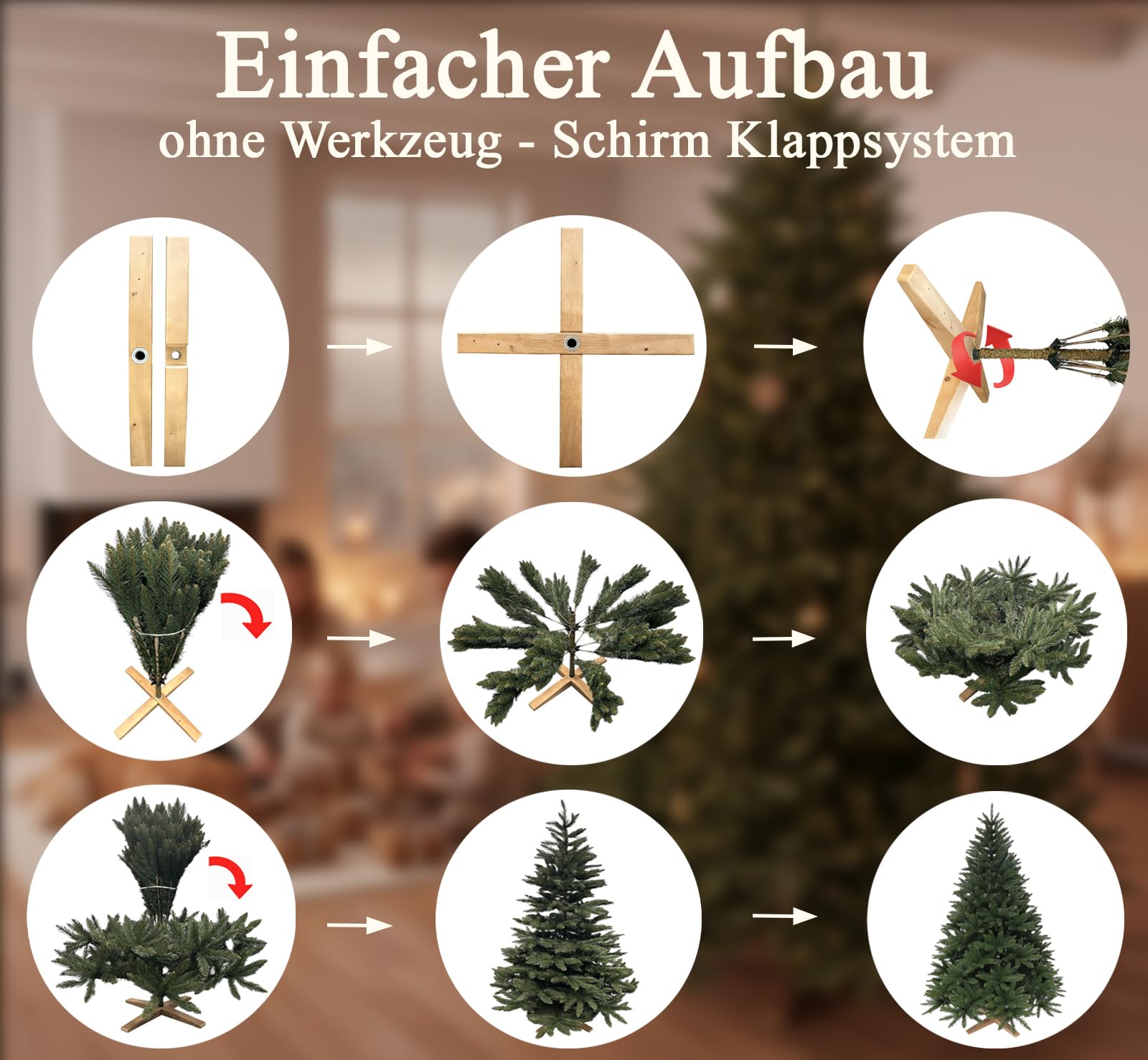 Hochwertiger künstlicher Weihnachtsbaum 210cm mit Holzfuß - Premium Spritzguss Weihnachtsbaum künstlich mit PVC im harmonischen Mix, Schnellaufbau, Tannenbaum künstlich als Weihnachtsdeko