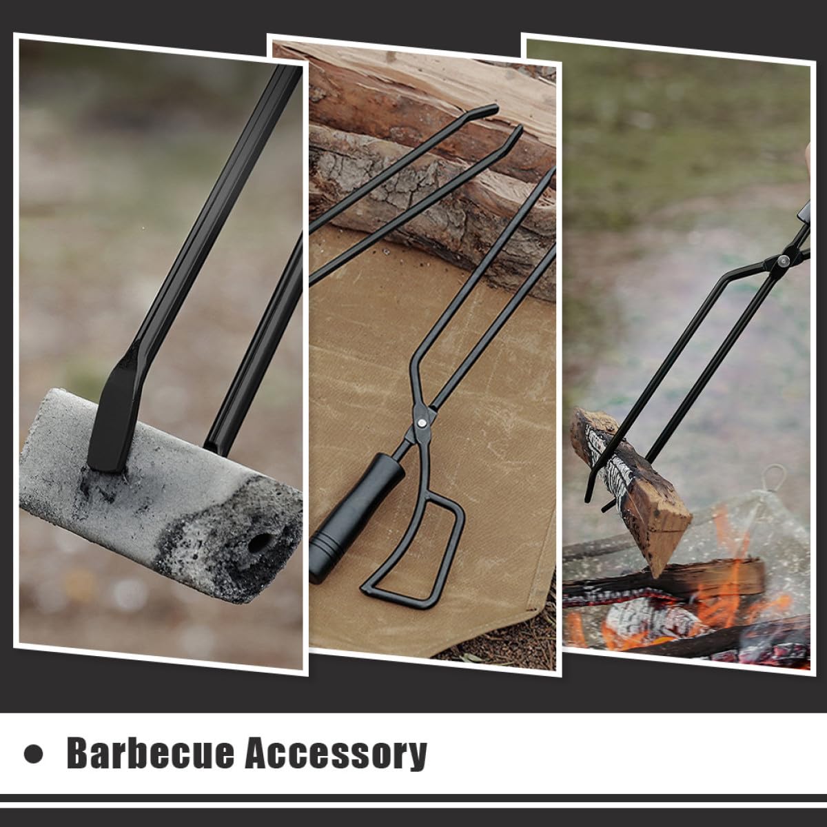 CALLARON Pinza per Carbone Lunga in Ferro e Legno per Barbecue, Resistente e Stabile, Risparmia Fatica, per Picnic e Attività All'aperto