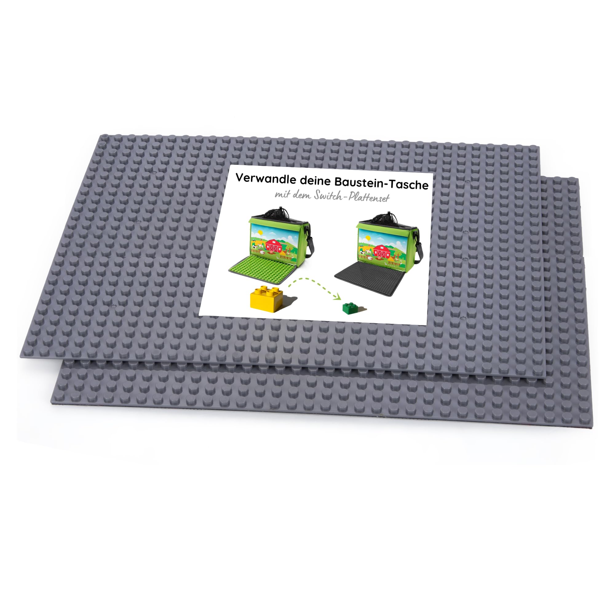 Set of 2 Building Plates for Small Clamping Blocks Grey 255 x 191 x 8 mm 32 x 24 Studs Not Stackable, Switch Set, M - kleine Steine