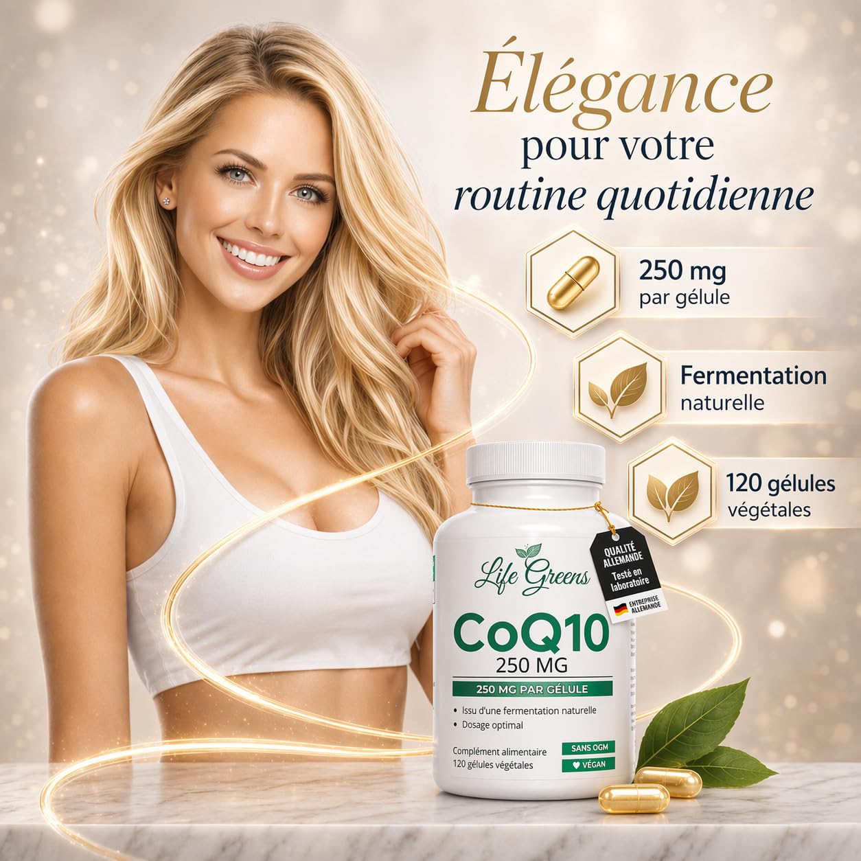 COENZYME Q10 250 mg | CoQ10 Ubiquinol issu de fermentation naturelle | Puissant antioxydant naturel | Protection anti âge | Énergie cellulaire | Absorption optimale | 120 gélules véganes | Sans OGM