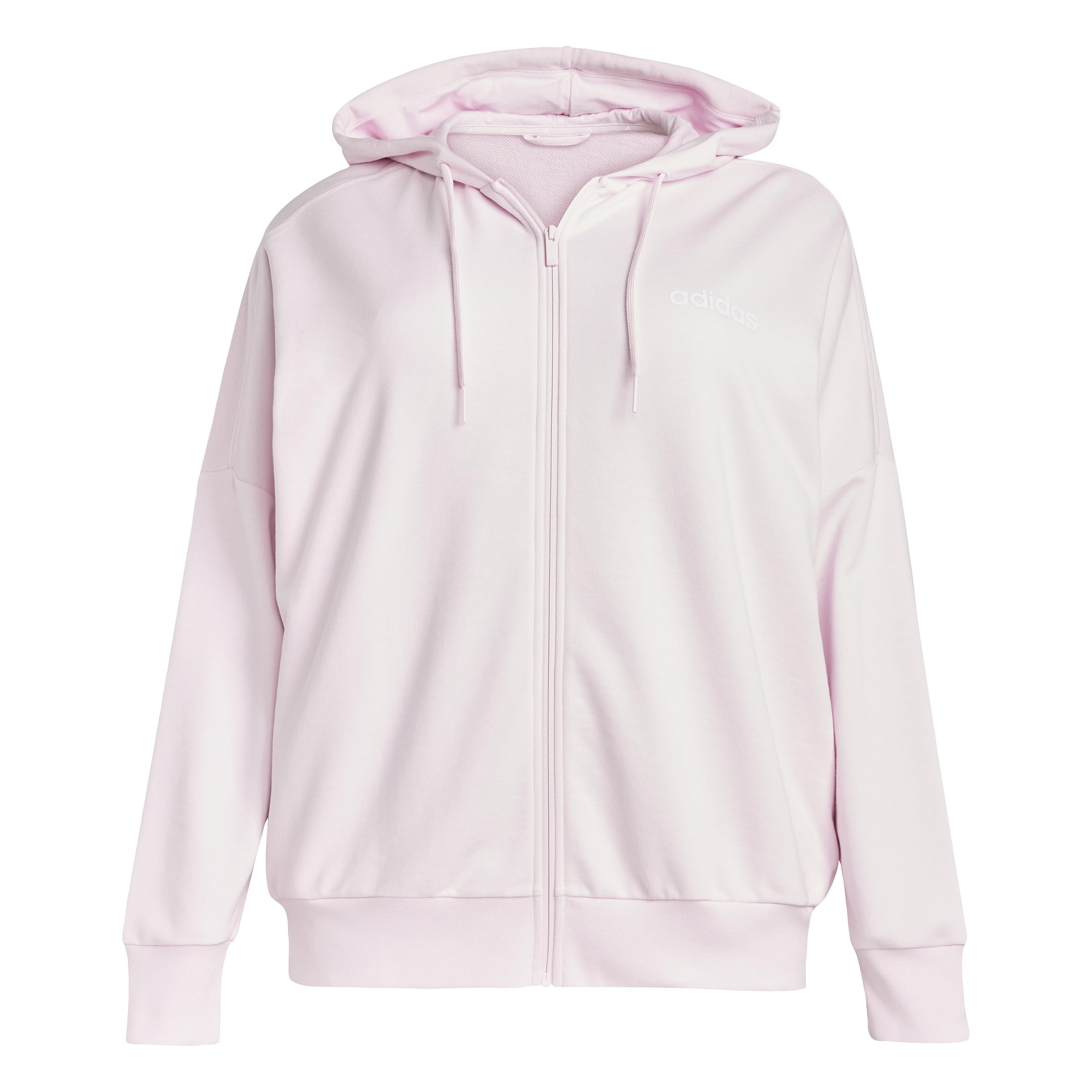 adidas Women's Essentials Linear Full Zip French Terry Hoodie Sweatshirt, clear pink/white, M