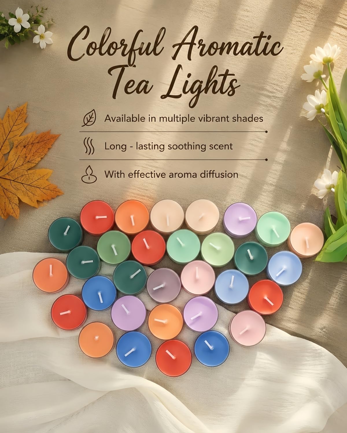 16 farbige Duft-Teelichter, natürliche Sojawachskerzen mit ätherischen Ölen, Heimdekoration und Aromatherapie, perfekt für Zuhause und als Geschenk (Farbserie)