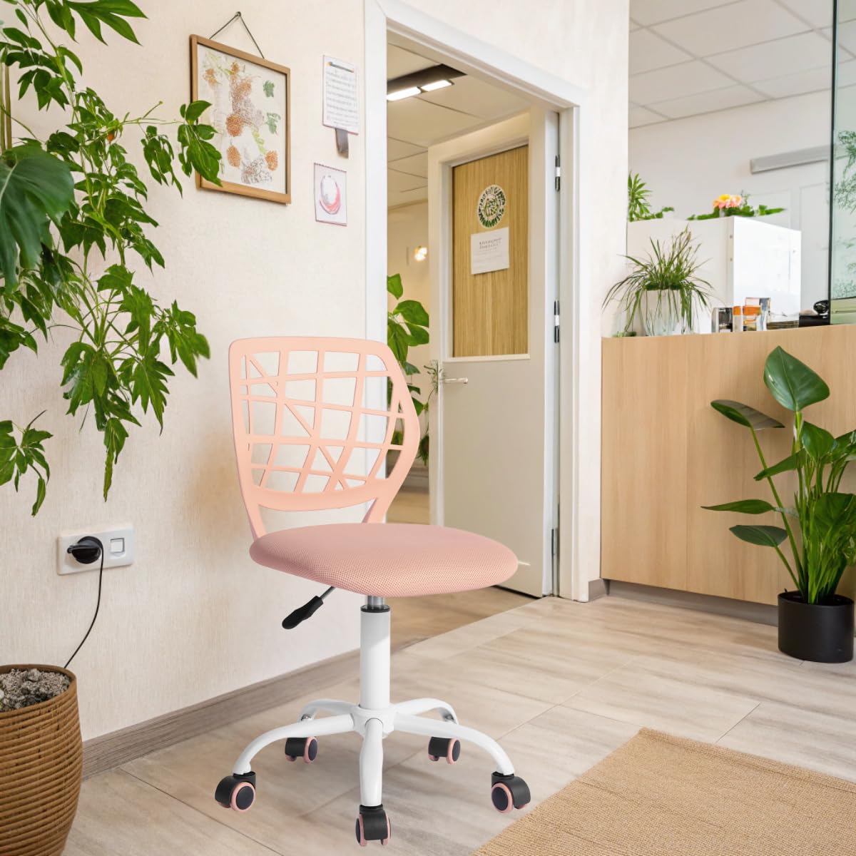 FurnitureR Chaises de Réception pour Bureau, Petite Chaises d'accueil, Réglable en Hauteur, Roues Sélectionnables à 360°, Dossier Ergonomique, Siège en Tissu Respirant, Rose