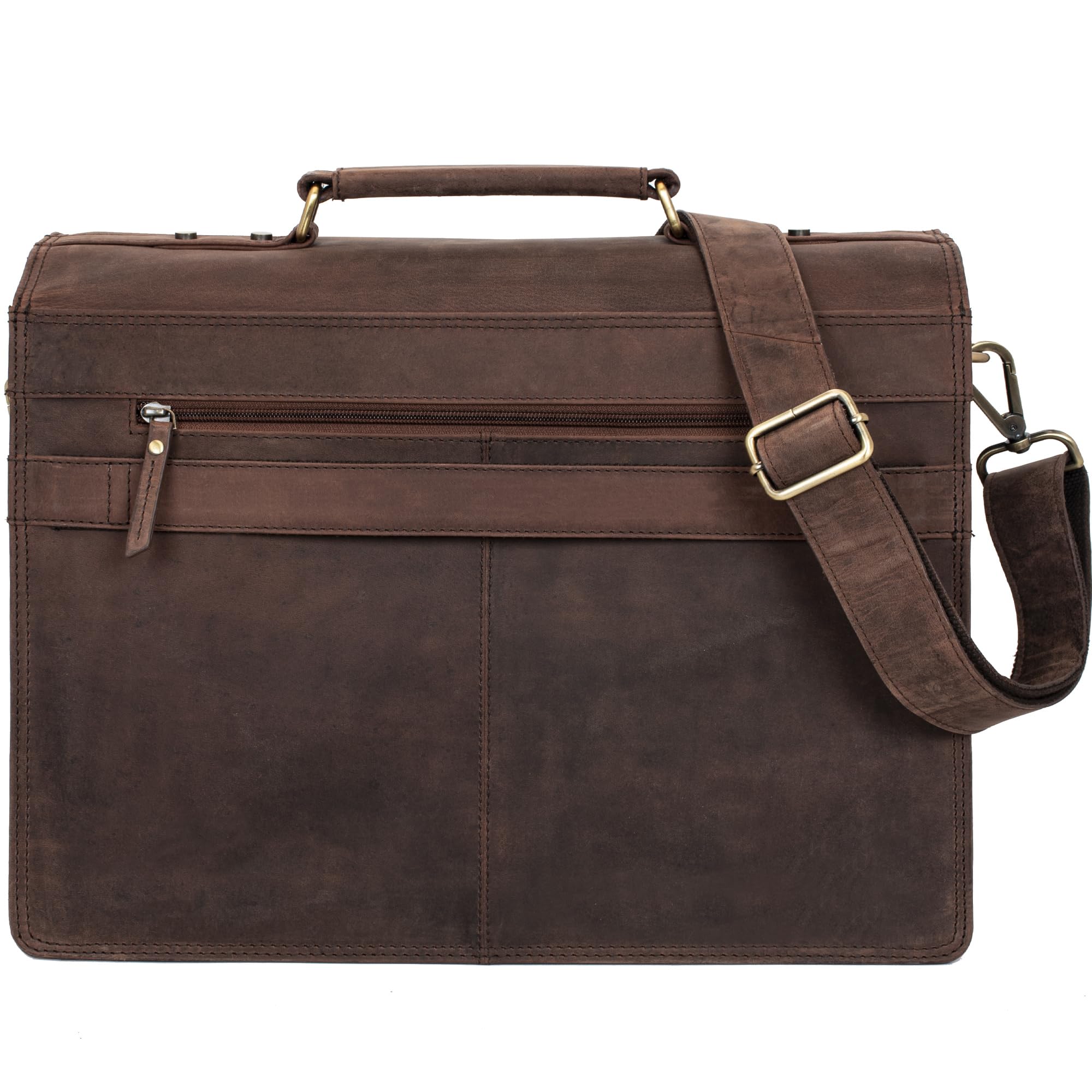 Marc Peter Amsterdam Aktentasche Leder XL Vintage Lehrertasche mit Laptopfach 15,6 Zoll große Ledertasche zum Umhängen Trolley aufsteckbar