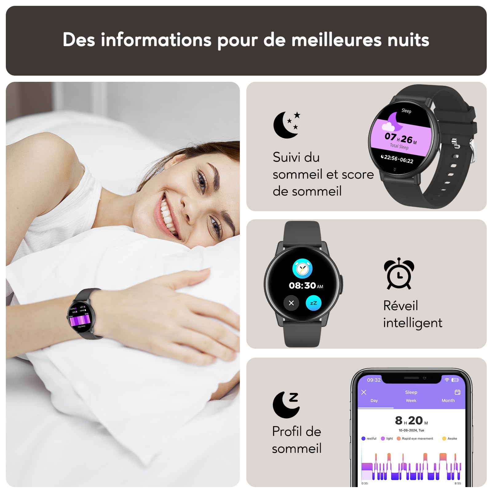 AcclaFit Montre Connectée Femme Homme, 1,38" Full Touch Smartwatch avec Répondre/Numéroter, 147+ Modes Sportifs, Compteur de Calories, Montre Connectee avec Fréquence Cardiaque pour Android iOS
