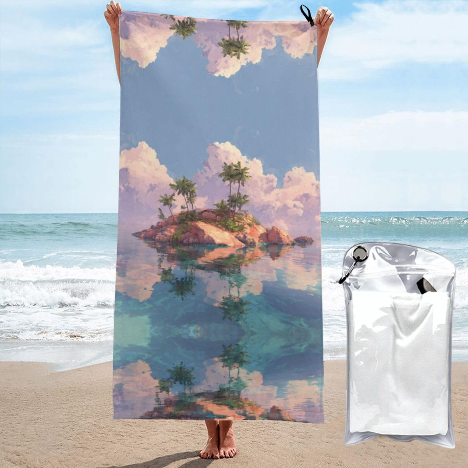ESNAIUVCD Island Scenery Print Beach Towel, Microfibre Sauna Towel, Quick-Drying Fitness Towel, Lightweight And Thin Portable Sauna Towel