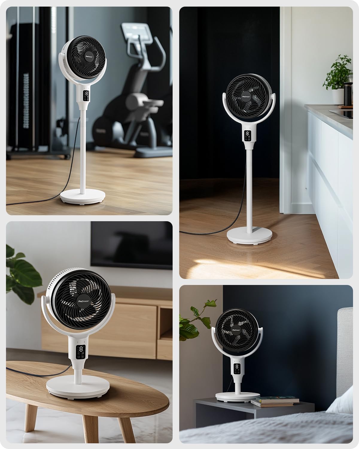 Pro Breeze AirFlo Ventilatore 20dB Ultra Silenzioso– 9 Velocità, Da Ventilatore a Piantana(109 cm) a Ventilatore da Tavolo(60 cm), Oscillazione Vortex 95°/135°, Casa e Ufficio, Telecomando
