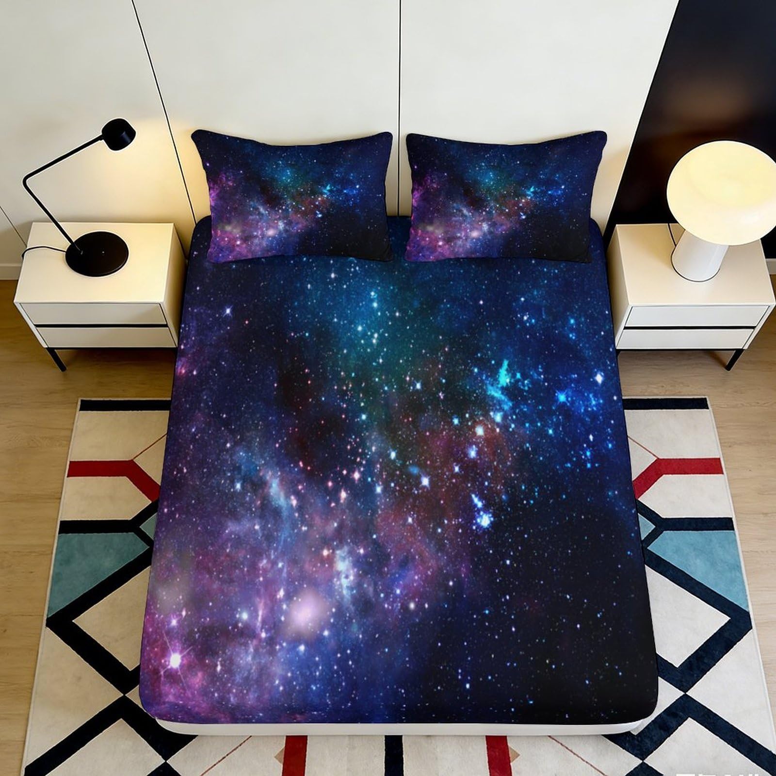 Uxinyoume Style-6 3D Printed Galaxy Starry Sky Fitted Sheet Microfiber Soft Mattress Cover Cosmic Nebula Bedroom Decor 118 90X200x25cm