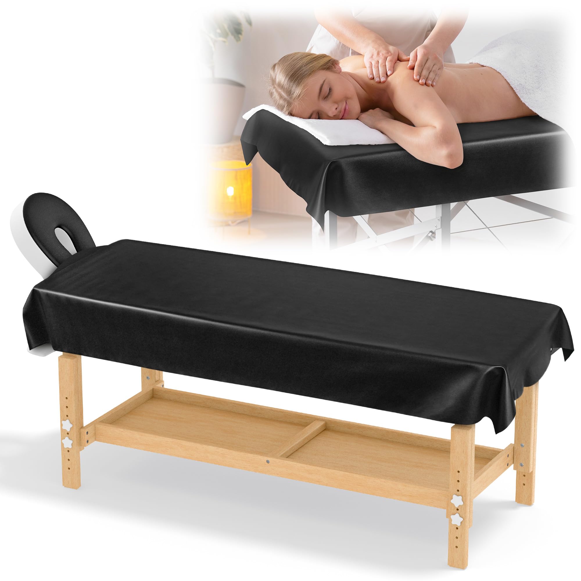 Massage Table Sheet, 70 x30 Reusable Wax Pad Wipeable and Waterproof PU Leather Massage Table Cover Suitable for Grafting Eyelash Beds Massage Tables,SPA,Beauty (Black, 70 * 30 in)-image-31