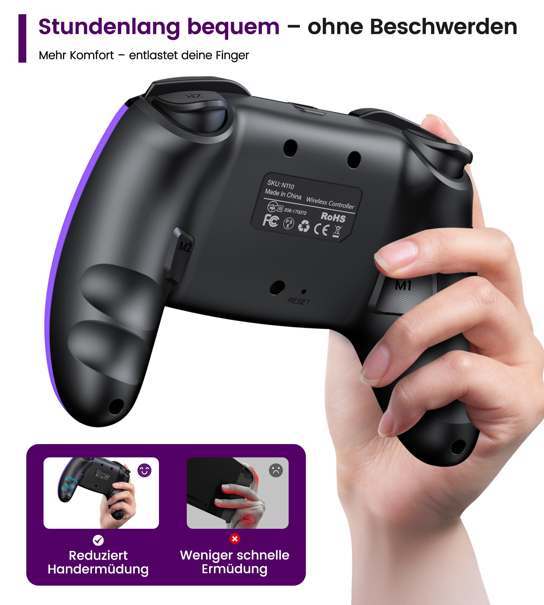 BEBONCOOL HOTS Switch Controller,Pro Controller für Switch 2/Switch 1/Lite/OLED–Aufwachfunktion/Wireless/Programmierbar/Turbo/Dual Vibration/15 Std Spieldauer,Ergonomisch Grün-Violett