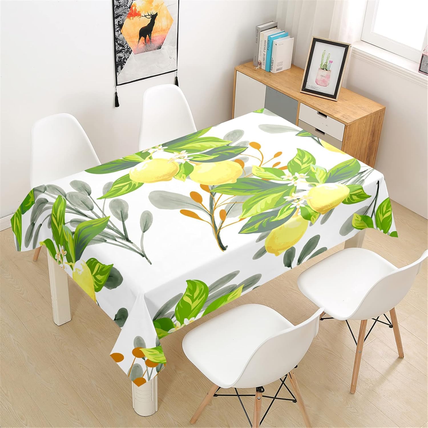Tovaglia Antimacchia 300x140 cm Rettangolare Frutta Limone Tovaglie Impermeabile 3 Metri Copritavolo Poliestere Protezione Tavolo Foglie, per Feste (12-14 Posti) a-158