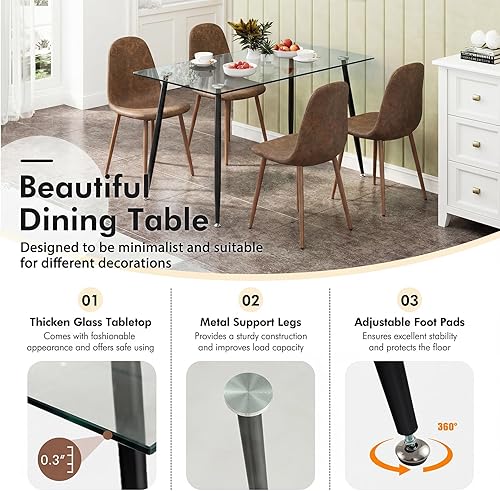 Miniatura 3 de Tangkula Juego de 4 mesas de comedor para 4, mesa y sillas de cocina modernas, mesa y sillas de cristal para sala de estar pequeña, cocina