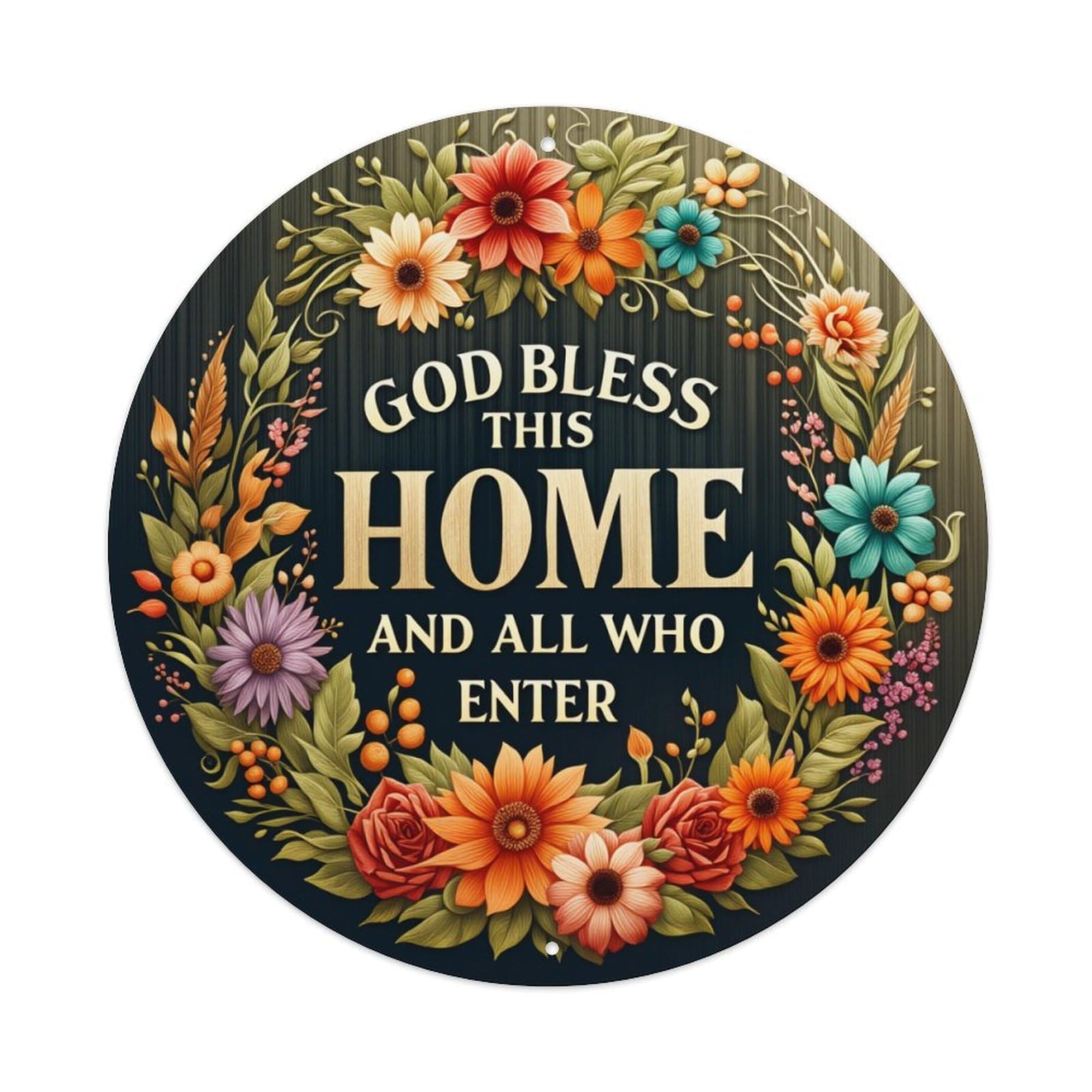 Floral Wreath With Text Round Tin Sign Vintage Metal Poster, Home Bar Garage Man Cave Cafe Indoor & Outdoor Wall Decoration 8x8Inches