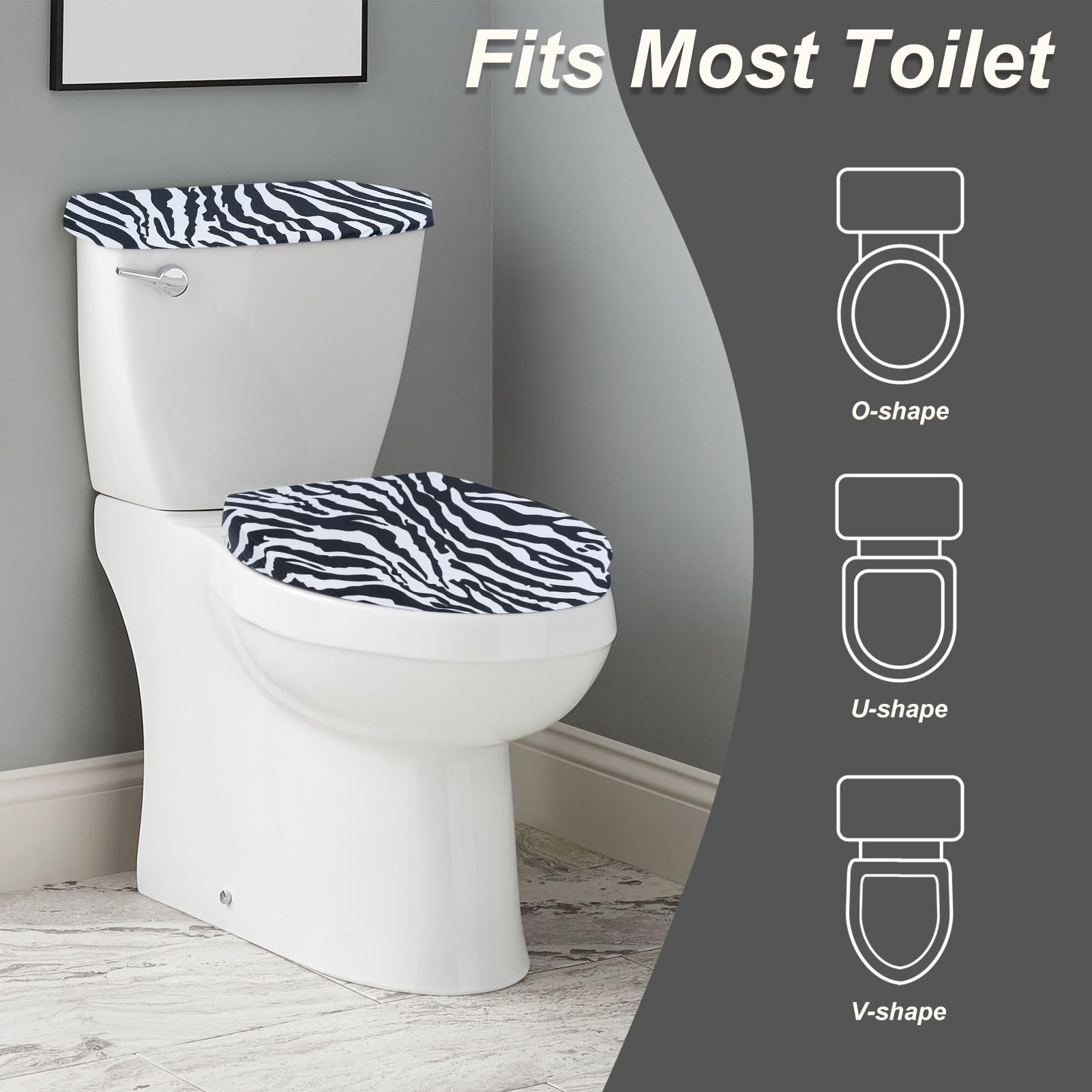 NICENEEDED Zebra Print Toilet Lid and Seat Protector Cover, Stretch Toilet Covers Set Bathroom Toilet Tank Lid Covers - Image 4