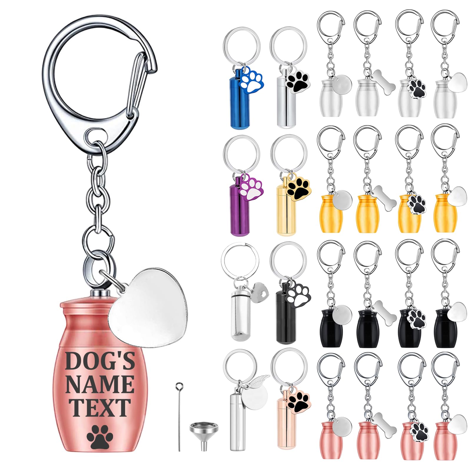 Custom Dog Urns for Ashes Keyring Engraved with Dog's Name and Text, Personalised Keyring Mini Pet Urns for Dogs Ashes, Cat Urn Dog Ashes Keepsake, Stainless Steel Pet Urn, Pet Memorial Gifts (B-04)