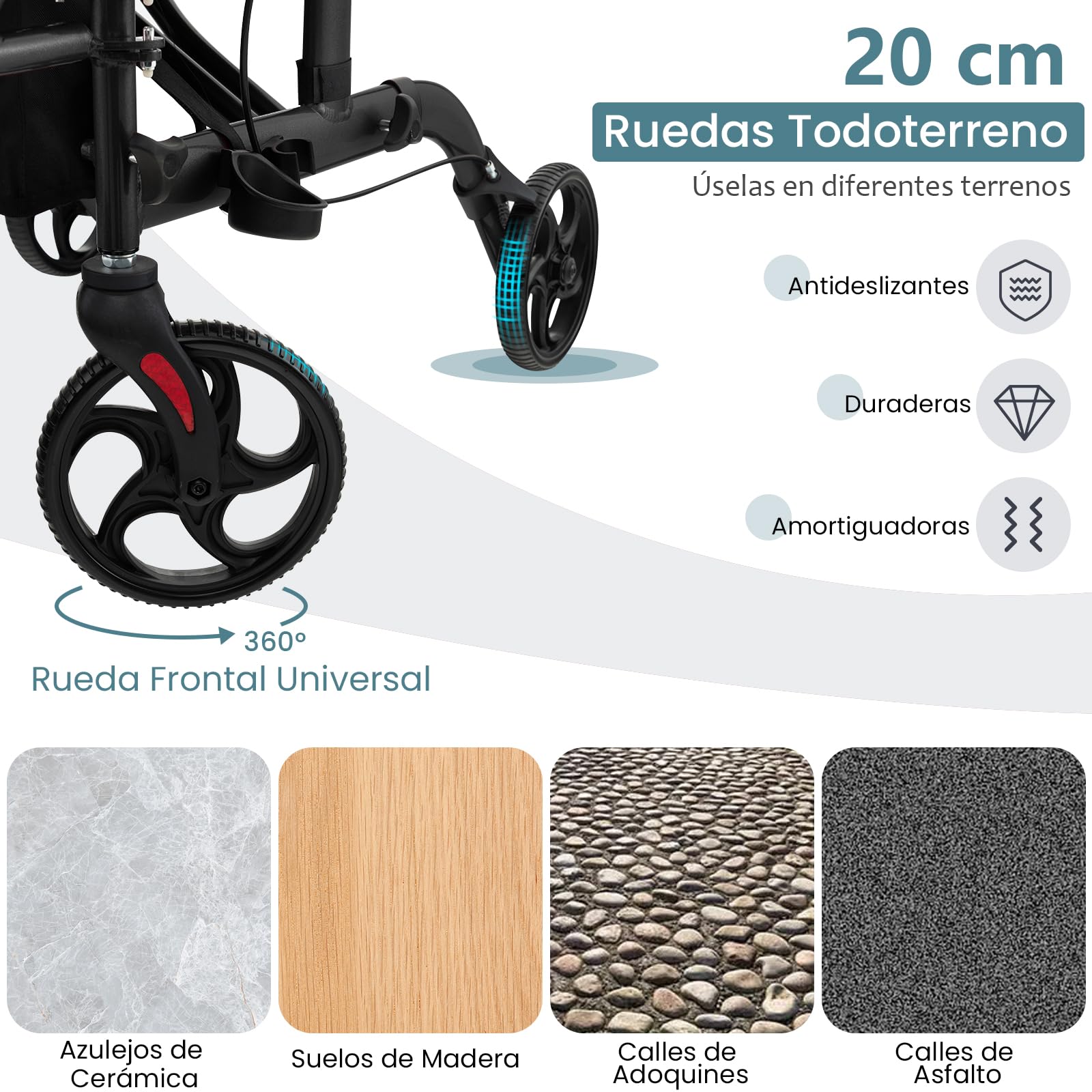 COSTWAY 2 en 1 Andador Plegable para ancianos, caminadores para mayores con Asiento y Respaldo Reversible, Silla de Ruedas con Manija Ajustable, Freno de Mano, Portaparaguas y Bolsa (negro)