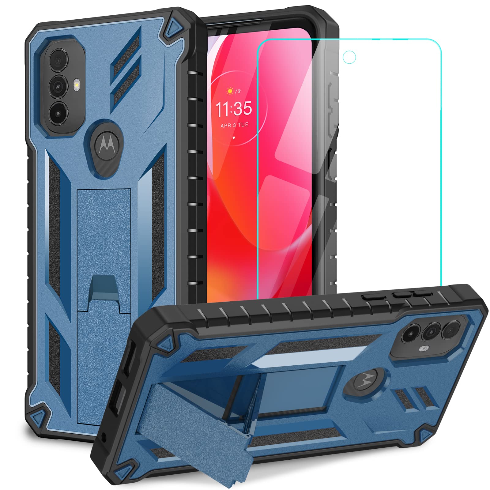 for Motorola Moto G-Power 2022 Case: Moto G Play 2023 Case Drop Proof Protection Durable Protective Heavy Duty Shockproof TPU Matte Textured Mobile Phone Cover Moto G Power 2022 Case with Kickstand
