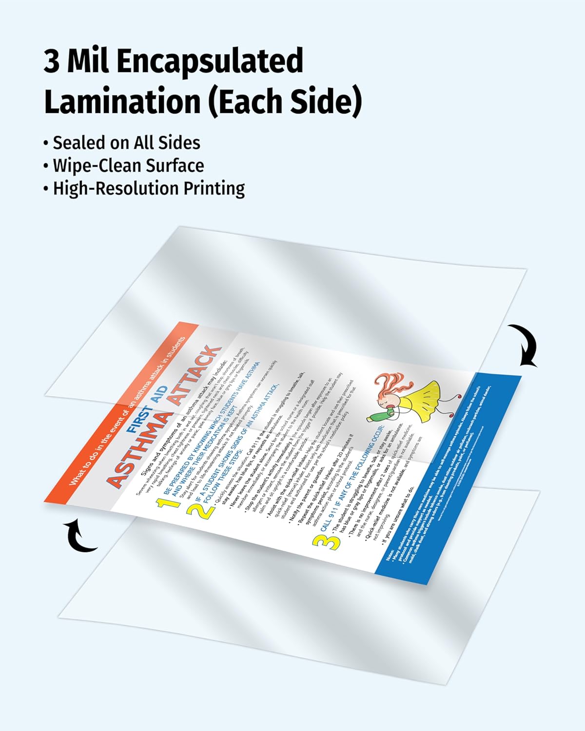 ZOCO – Asthma Attack Action Plan Posters (10-Pack) – Quick Reference for Teachers & School Nurses – Laminated 12x18 – School Health & Safety Supplies