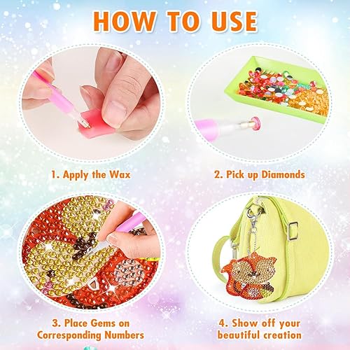 Miniatura 4 de Kits de llavero de diamante 5D para niños, 9 piezas, artes y manualidades para niños de 8 a 12 años, pintura por números para decoración de