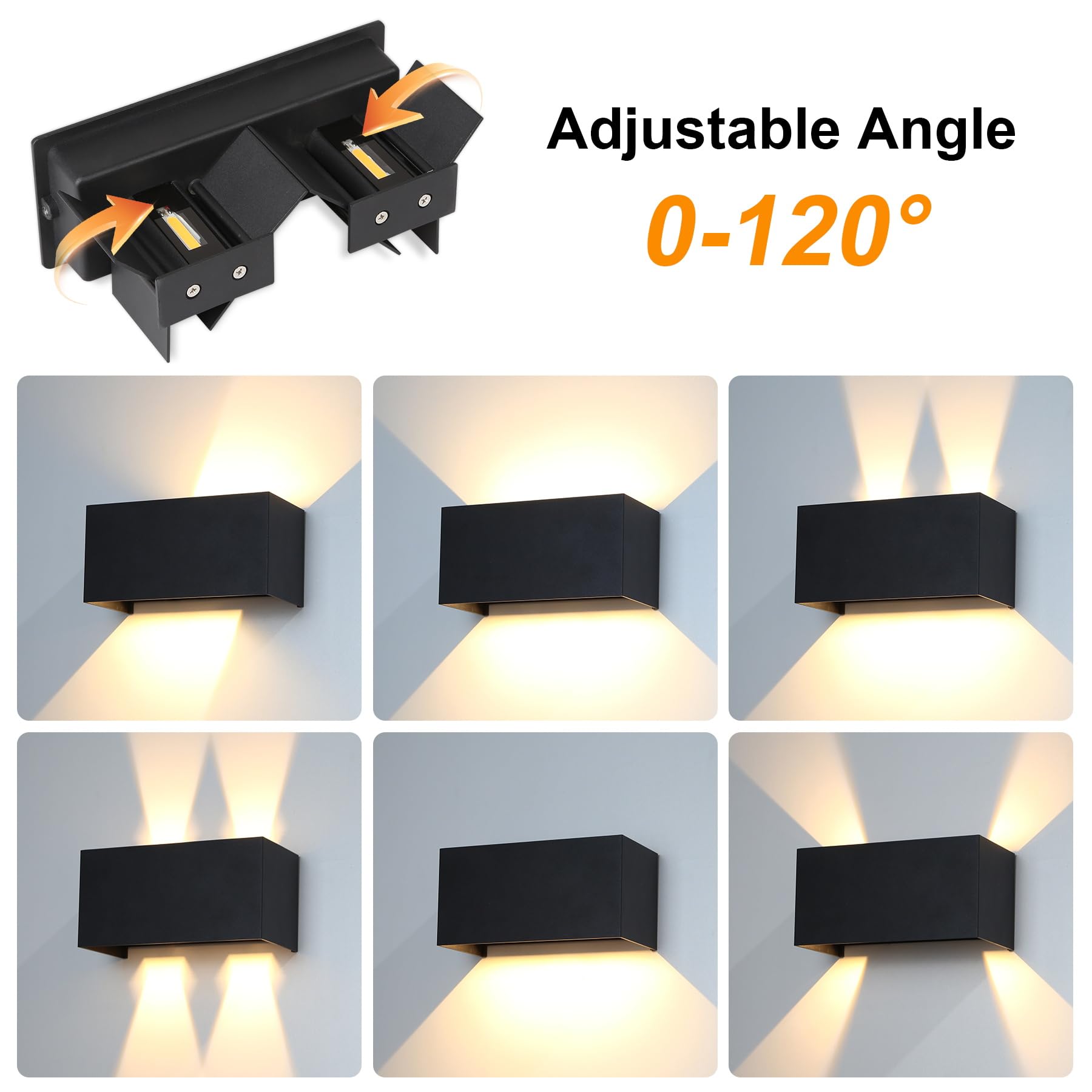 CHENBEN Aplique pared Exterior 24W,Lampara Exterior LED Impermeable IP65,Lámpara de Pared Exterior/Interior 3000K Ángulo Ajustable, Aplique Pared Interior para Jardín,Terraza,Balcón-2PCS