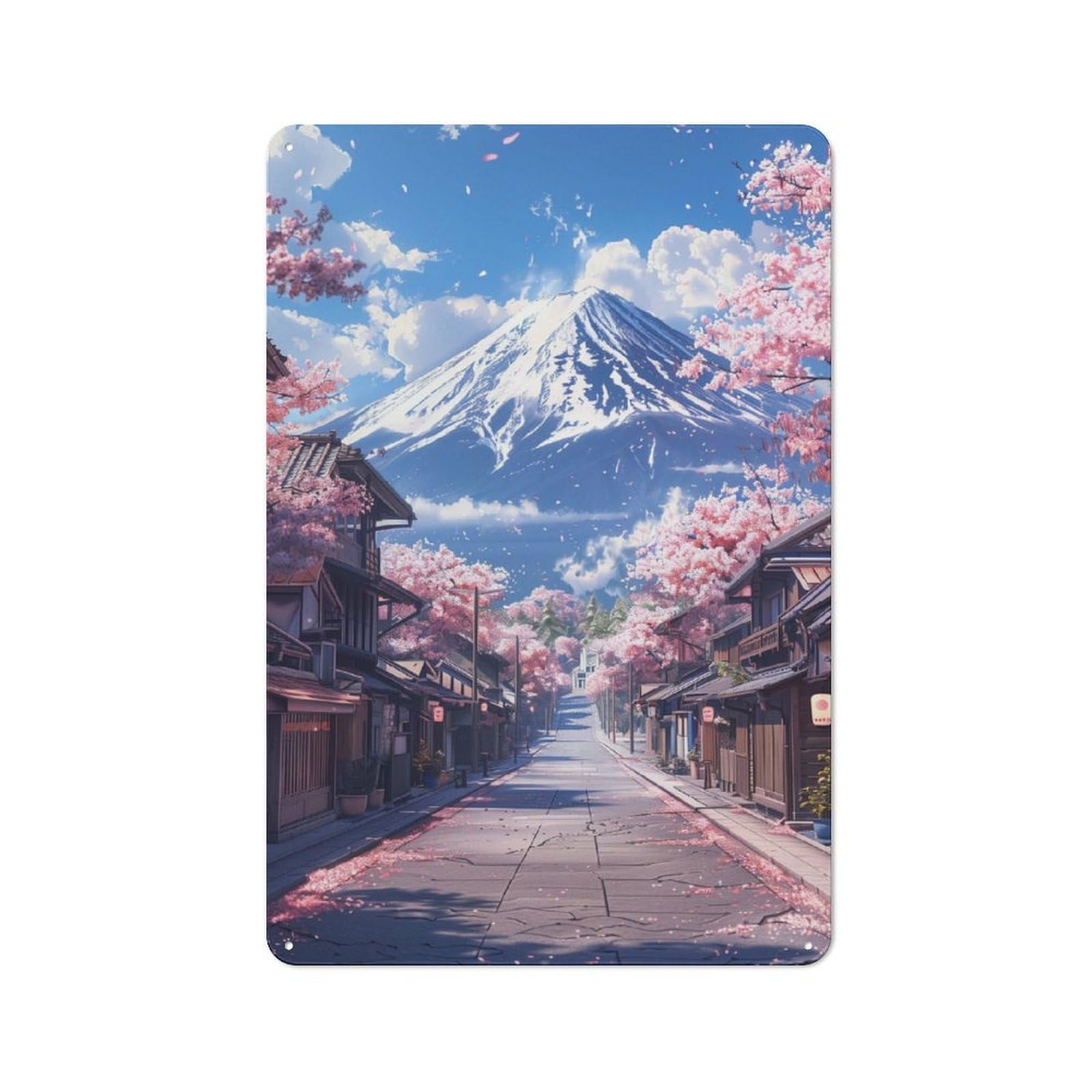 Pastel Fuji Mountain Decorative Metal Plaque, Bright Printed Design, for Washroom, Small Wall Space Or Hallway, 30x20cm