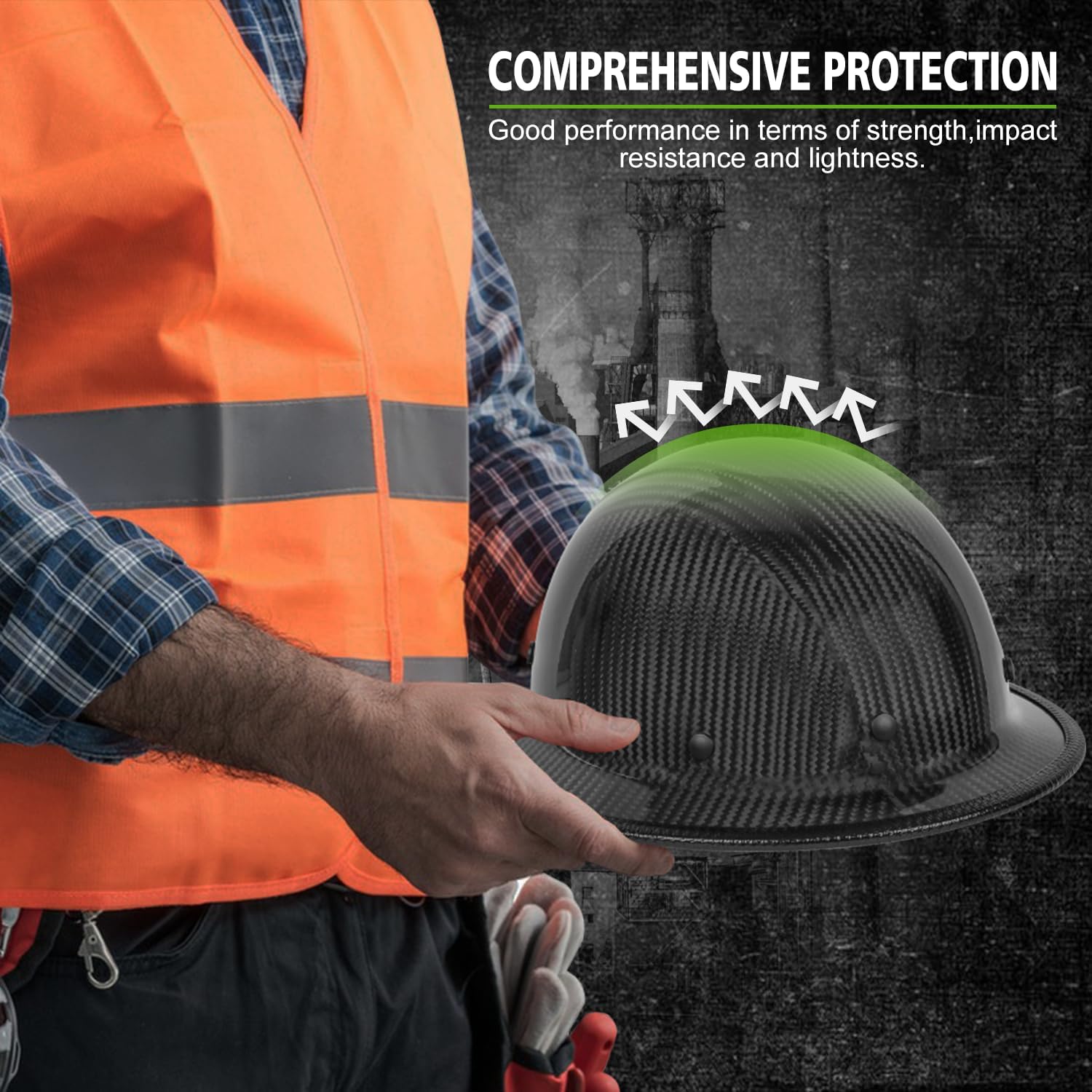 GREEN DEVIL Carbon Fiber Full Brim Hard Hat OSHA & ANSI Rated Hardhat for Men with Brim Guard - Image 5
