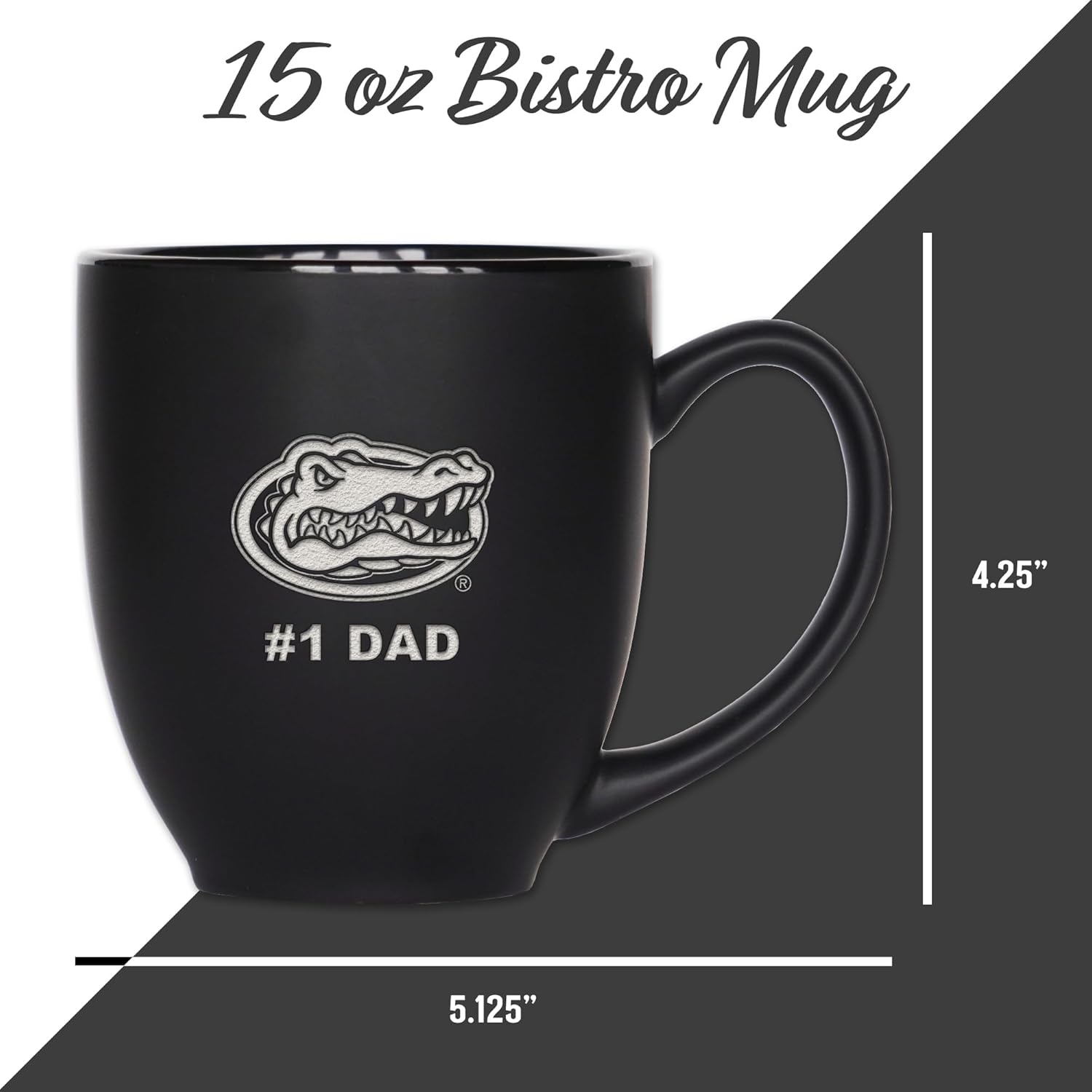Rico Industries NCAA #1 Dad 15oz Laser Engraved Matte Black Ceramic Bistro Mug - for Hot or Cold Drinks - Image 4