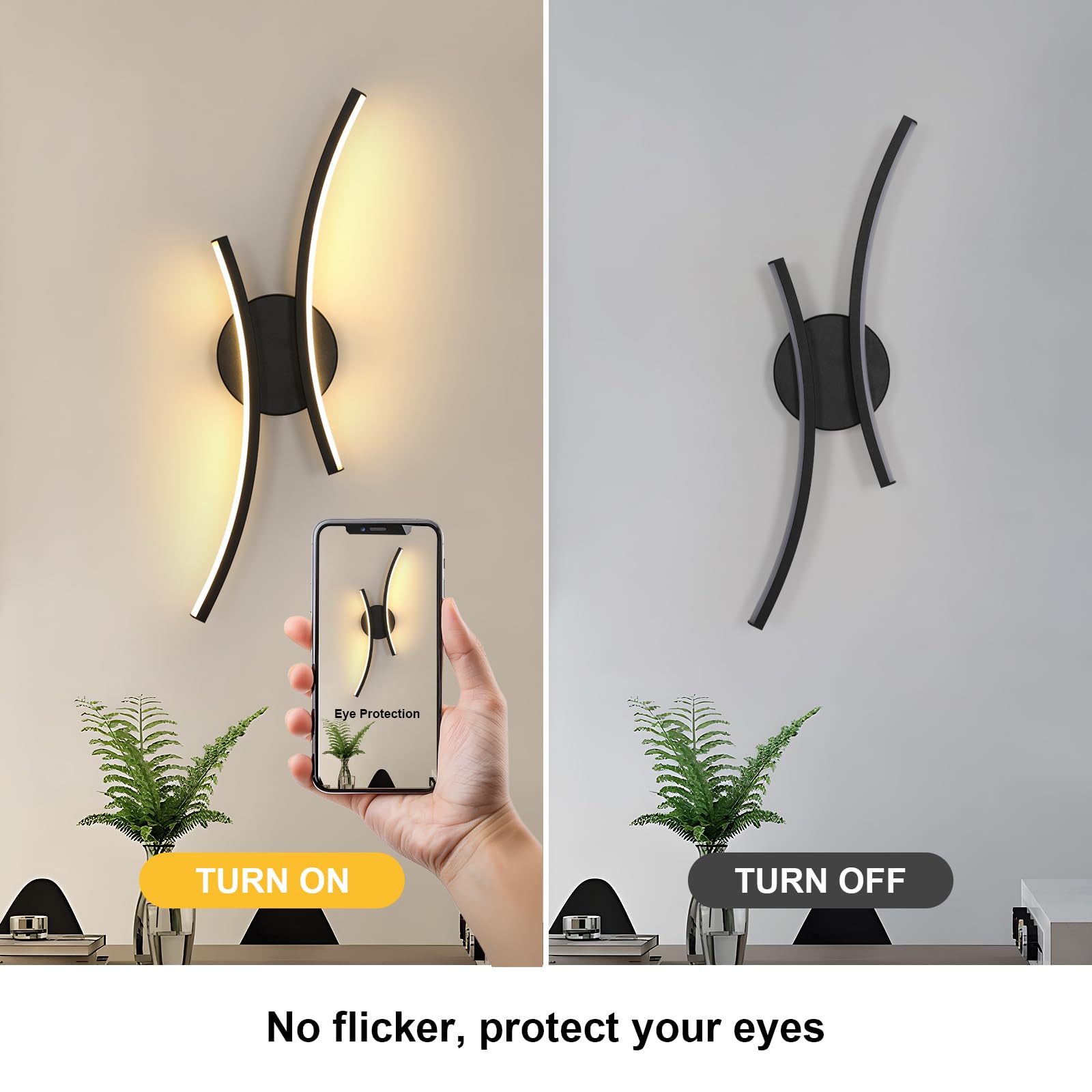 2 Stück Wandlampe Innen LED, 20W 2250LM LED Wandleuchte Schwarz, Modern Dekorativ Wandbeleuchtung Aluminium für Schlafzimmer Korridor Wohnzimmer Treppe, Warmweiss 3000K