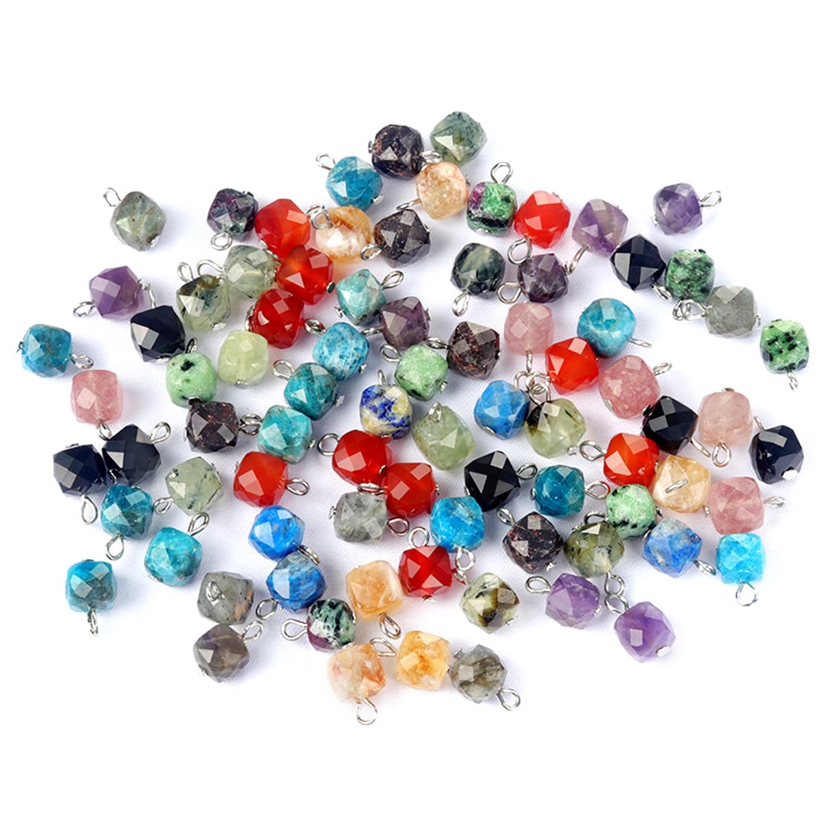 13pcs Natural Stone Pendant Faceted Aquamarines Lapis Lazuli Cube Square Beads Quartz Apatite Charms for Jewelry Bracelet Necklace