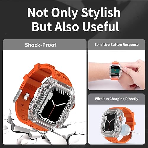 Miniatura 4 de Funda rígida transparente con correa para Apple Watch Series 9, 8, 7, 1.772 in, SE 6, 5, 4 de 1.732 pulgadas, de lujo, transparente, resistente,