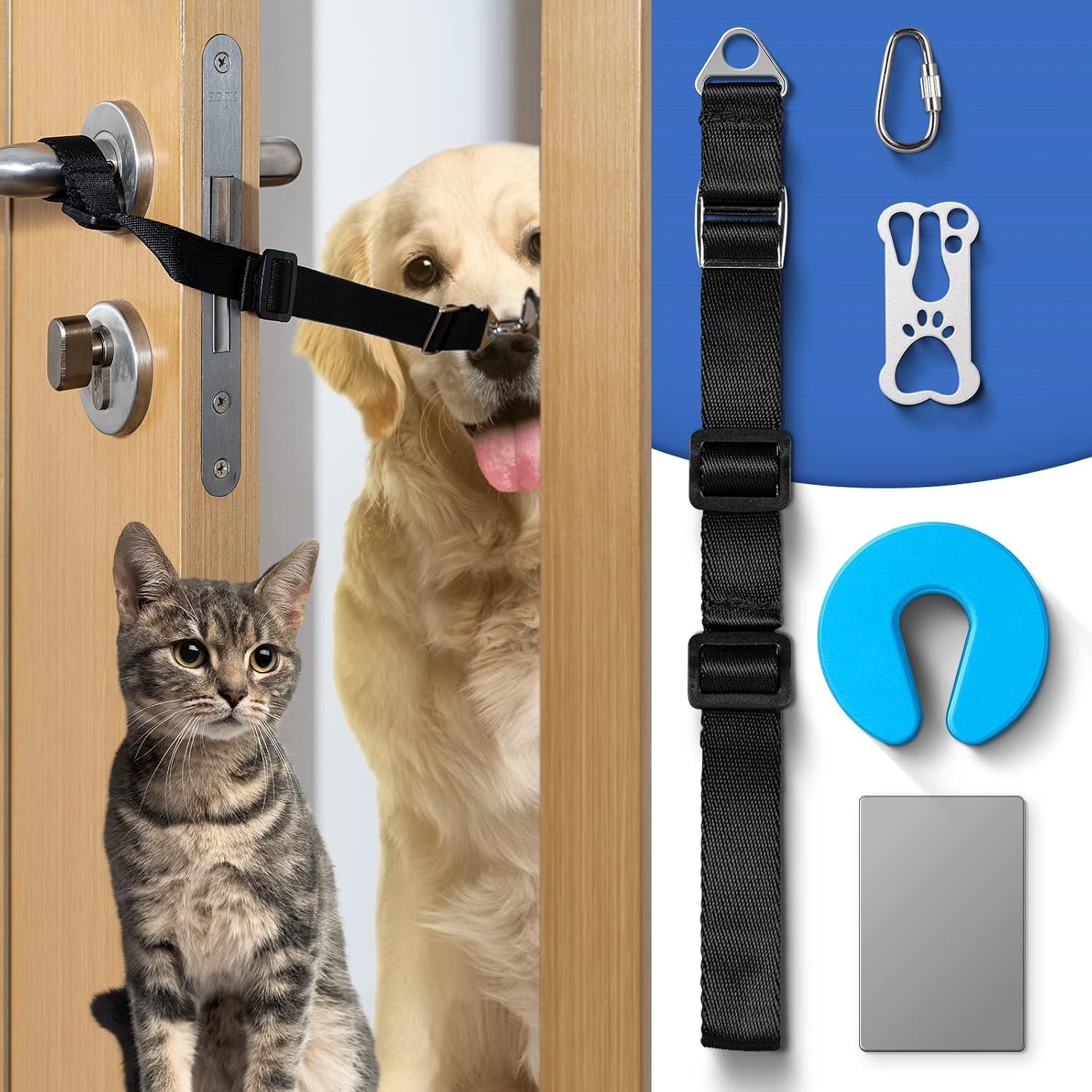 CJPET Cat Door Latch for Dogs -Flex Latch Strap Adjustable Cat Door Alternative to Keep Dogs Out of Cat Litter Boxes and Food, Let's…