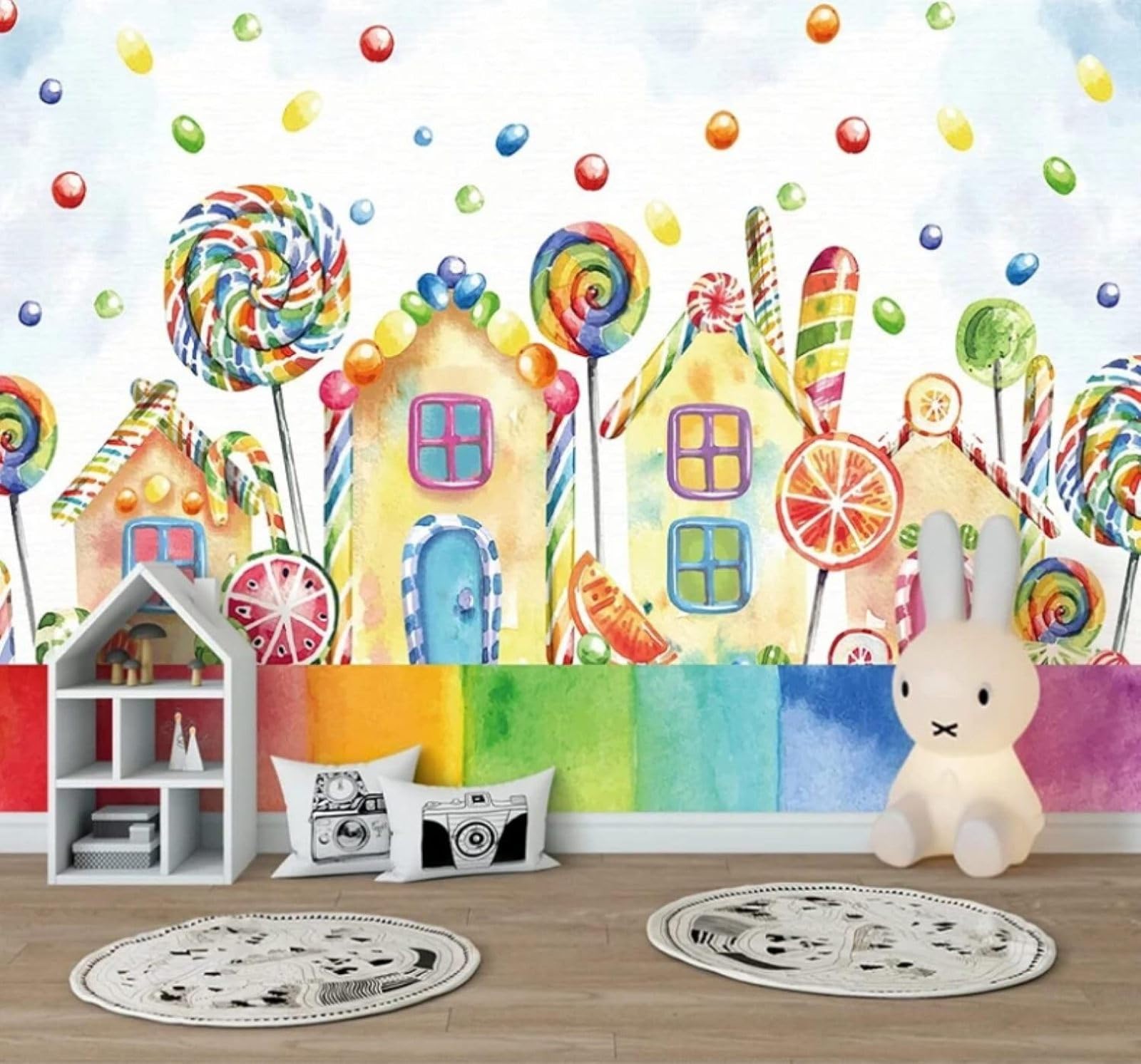 XLMING Hand Drawn Cartoon Sweets Houses Lollipops 3D Wallpaper Luxury Home Dining Decor Paste Sofa Living Room The Wall for Bedroom Mural-430cm×300cm