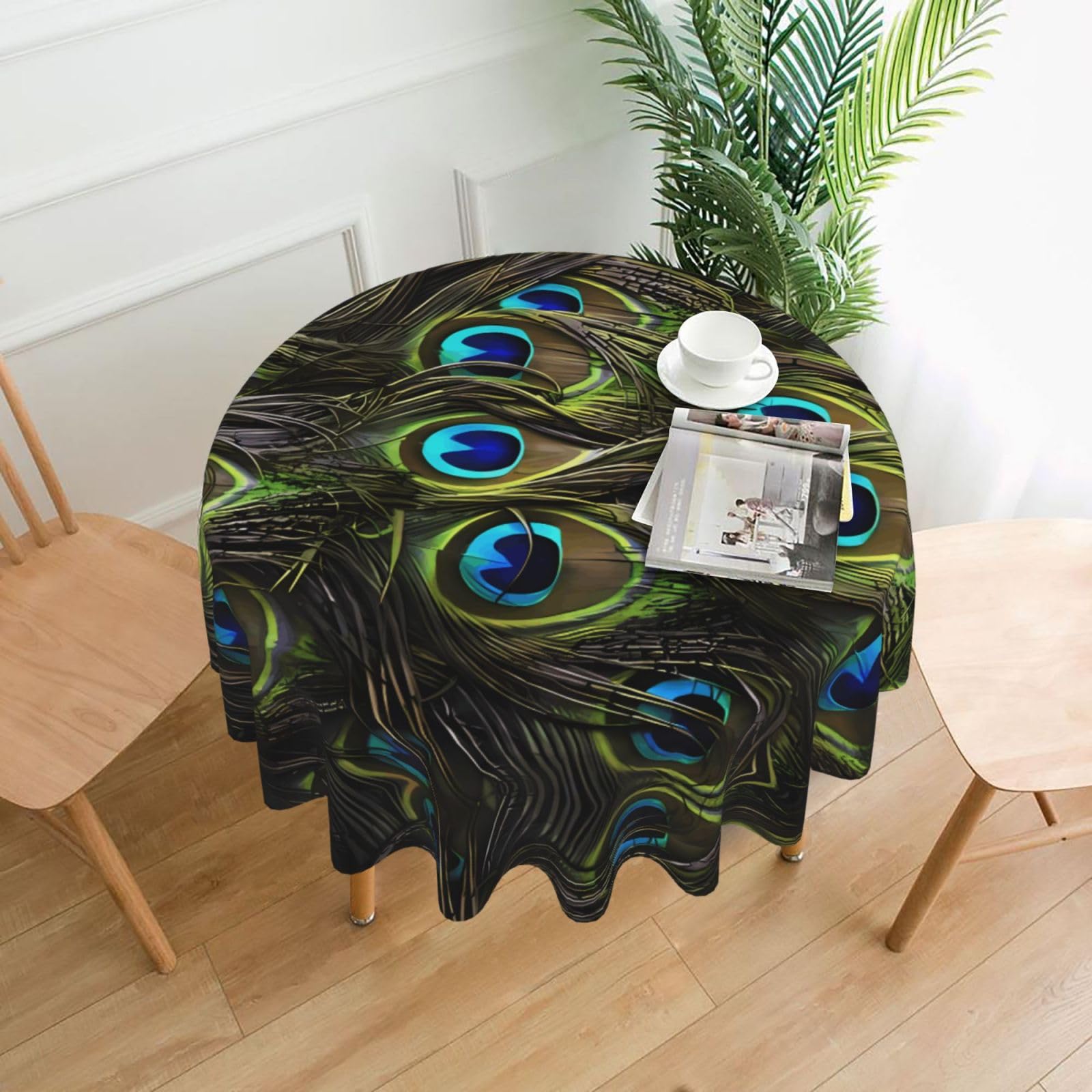 WHJSSF Fresh peacock Prints Round Decorative Tablecloth 60in - Elevate Your Dining Experience with a Stylish & Protective Table Throw