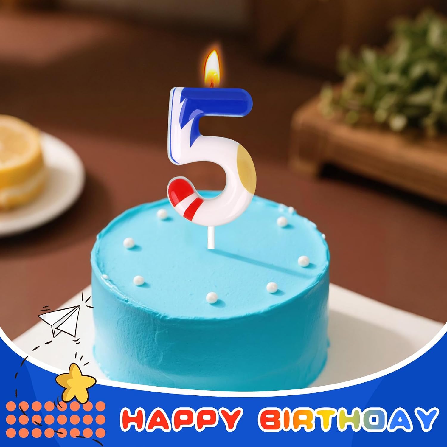 Cartoon Dark Blue Birthday Candle, Number Candles for Cake Topper, Birthday Decoration, Cartoon Party Supplies (Dark Blue, Number 5)
