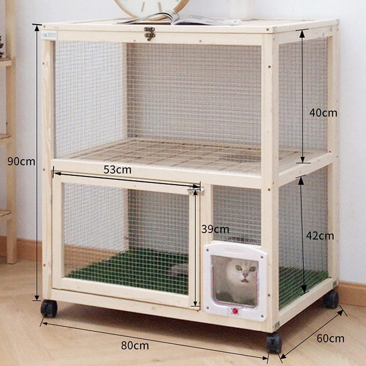 review Large Wooden Cat House 2-Story Wooden Cat House Outdoor Indoor Weatherproof Kitty Shelter Condo with Escape Door for Kittens Pet Minks