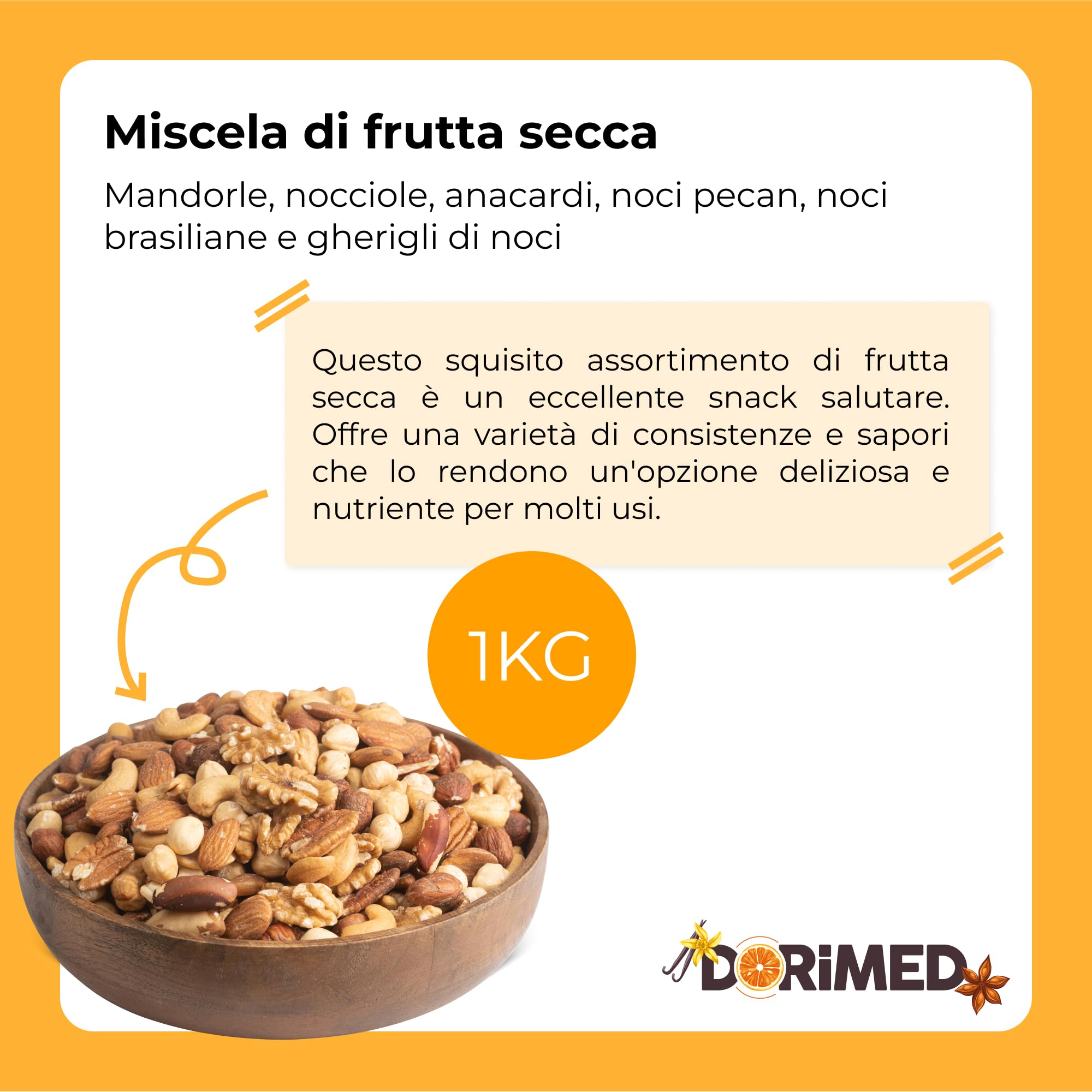 Miscela di noci 1 Kg (mandorle, nocciole, Anacardi, noci Pecan, noci del Brasile e gherigli di noce)
