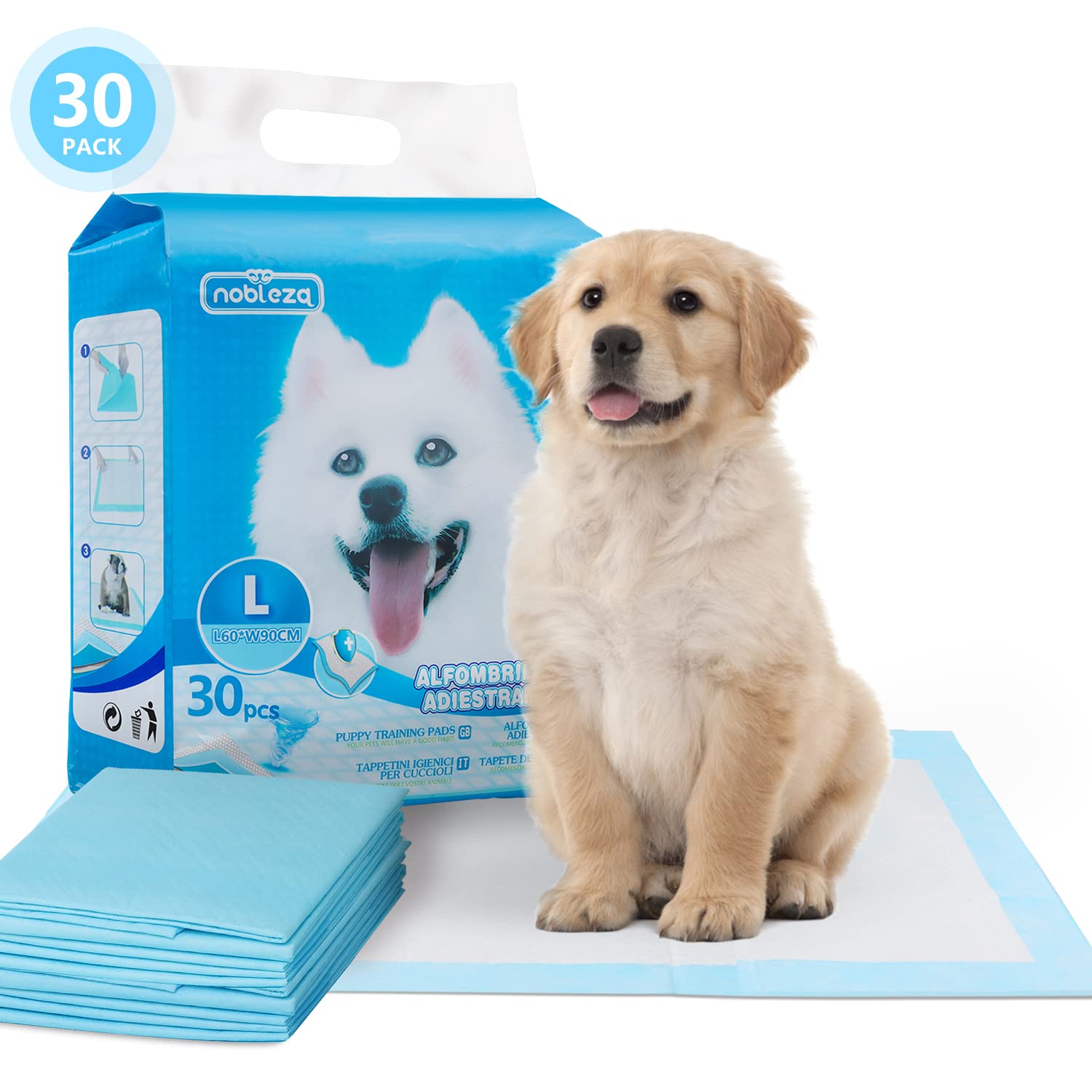 Nobleza - 30 x Tapis hygiénique d’entraînement pour Chiens. Ultra Absorbant. 90cm*60cm. 30 unités