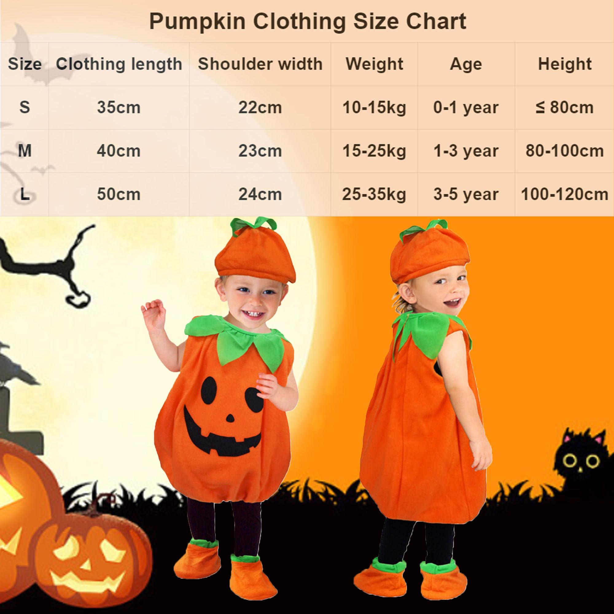DXIA Halloween Pumpkin Baby Costume, Cute Toddler Pumpkin Costume, Pumpkin Costume Set including Hat, clothes - Image 4