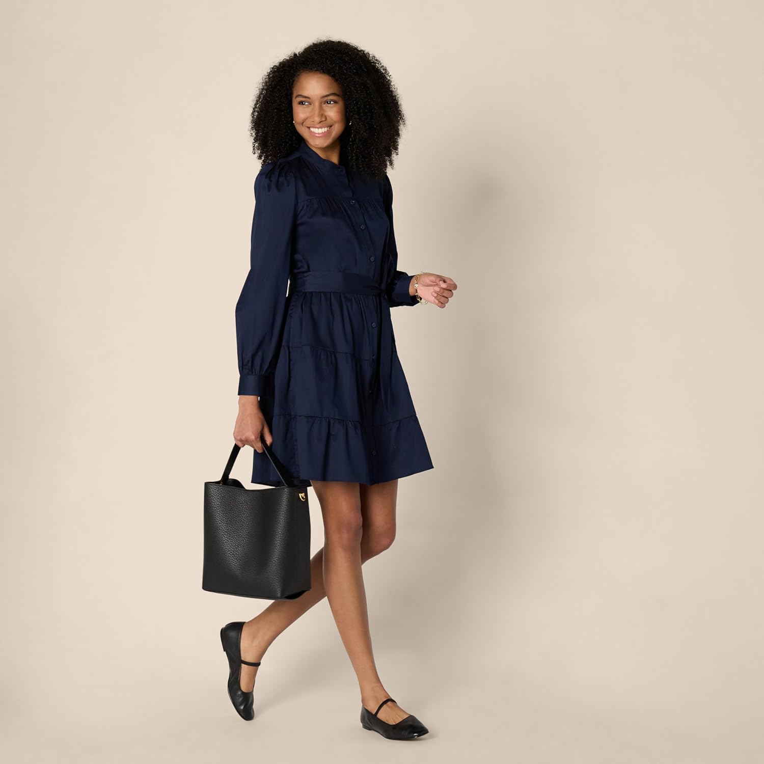 Amazon Essentials Womens Regular-Fit Cotton Sateen Tiered Shirt Dress - Image 5