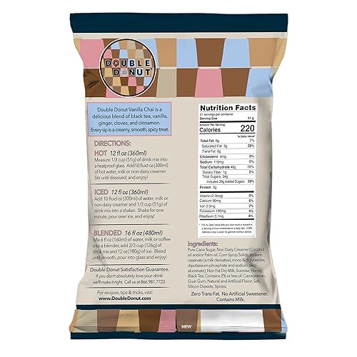 Miniatura 4 de Double Donut Vanilla Chai Tea Latte Mezcla en polvo mezcla de bebida con sabor instantáneo 35 libras