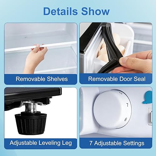 Miniatura 5 de Mini refrigerador con congelador de 3.2 pies cúbicos, refrigerador pequeño de 7 termostatos ajustables, ahorro de energía, bajo nivel de ruido,