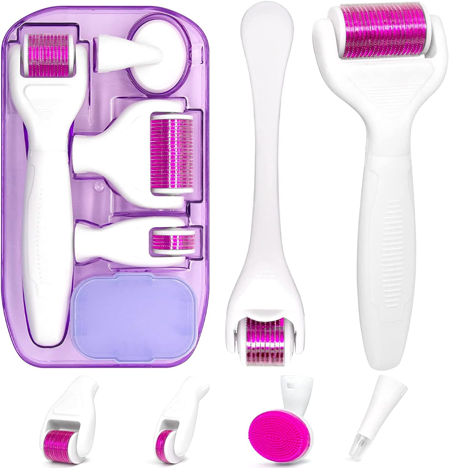– KASTWAVE Derma Roller Kit for Face and Body, Microneedling Roller Titanium for Women and Men Skincare, 0.25mm Microneedle Dermaroller with 5 Replaceable Heads and Storage Case