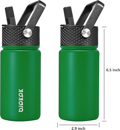 Miniatura 2 de BJPKPK Botella de agua con tapa con pajilla, botella de agua aislada de 15 onzas, botellas de agua de metal de acero inoxidable, termo reutilizable