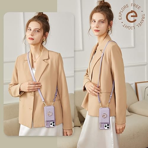 Miniatura 6 de CUSTYPE - Funda para iPhone 15 Pro con tarjetero para mujer, funda protectora de cuero con anillo (negro, iPhone 15 Pro, 6.1 pulgadas)