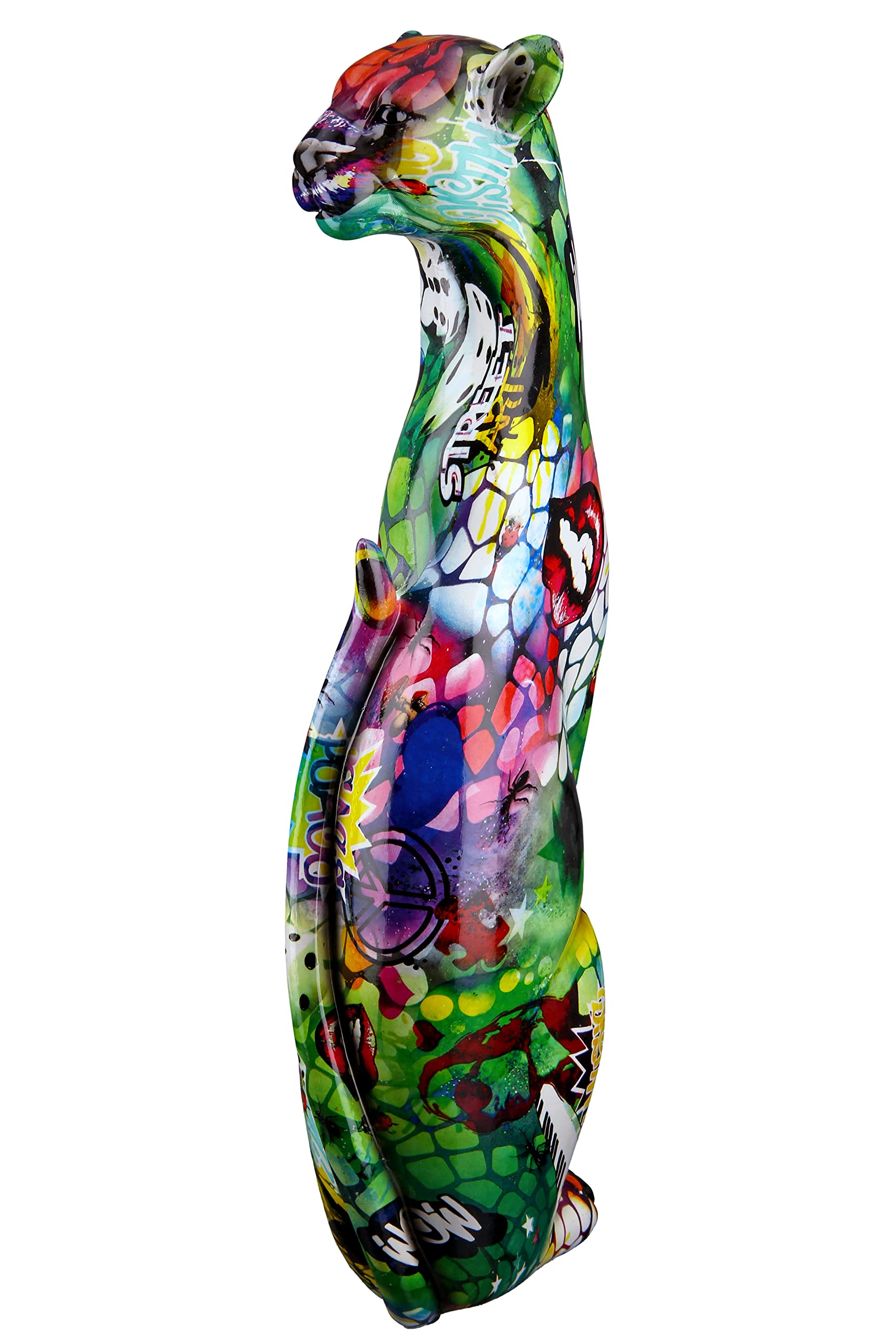 Casablanca Deko Tier Figur Gepard sitzend - aus Kunstharz im Street Art Design - Farbe: Mehrfarbig Graffiti Höhe 33,5 cm